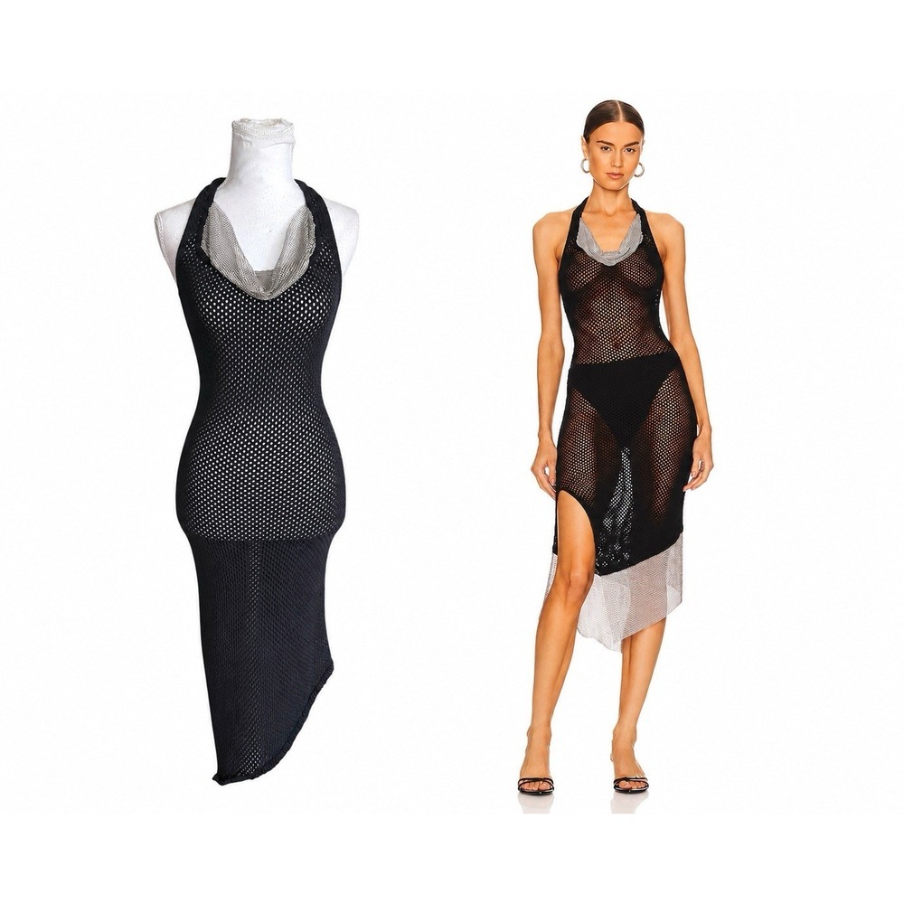 Aya Muse Deodar Knitted Sheer Dress Chain Link Swim Cover Up Resortcore FLAWED S
